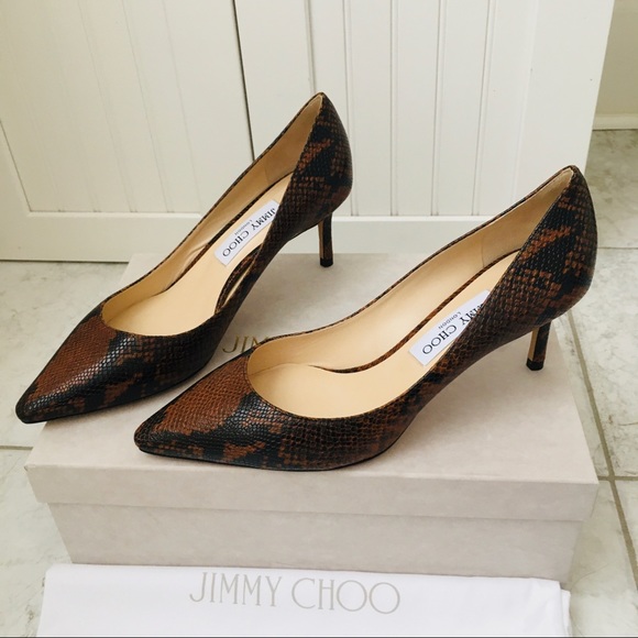 Jimmy Choo ROMY 60 CUOIO Snake Printed Leather Women’s Heels Pumps - Picture 13 of 16